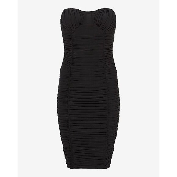 Express Strapless Ruched Mesh Mini Dress S - Picture 5 of 9